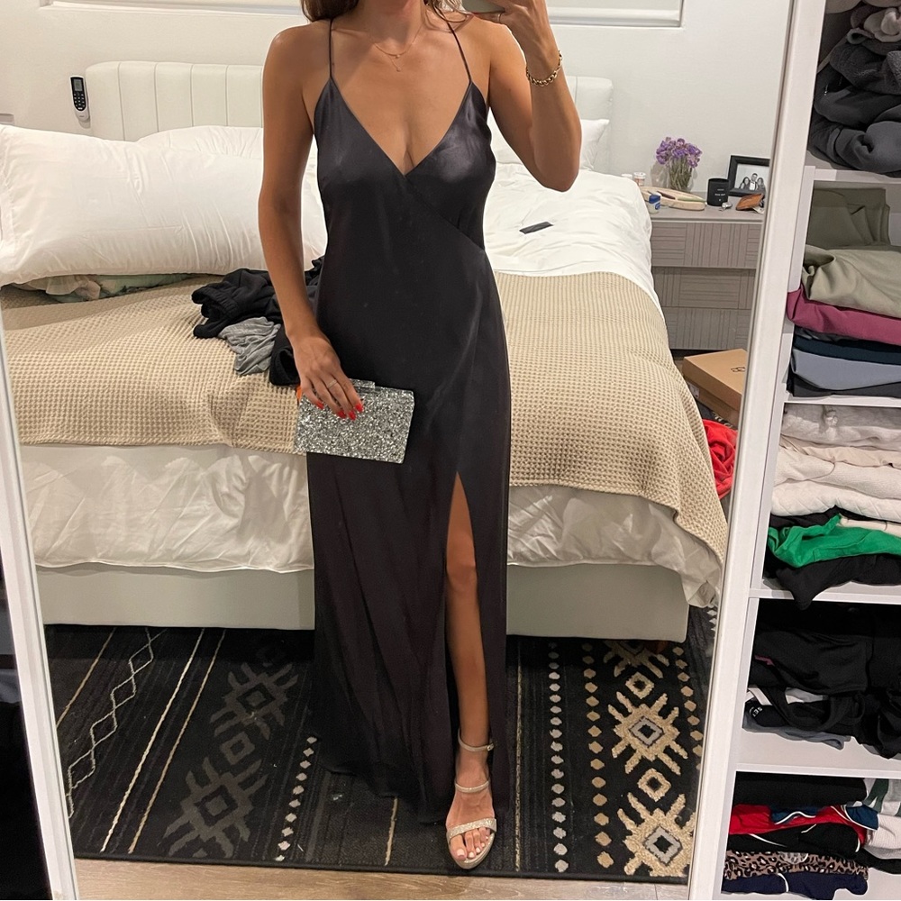 Michelle mason gunmetal wrap gown